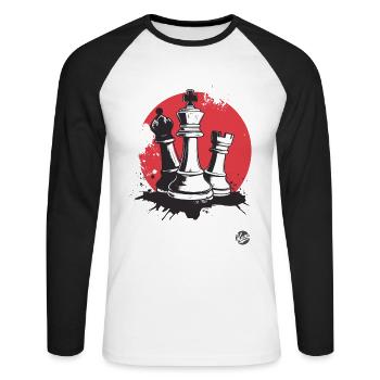 Echecs Roi, Tour et Fou - T-shirt baseball manches longues Homme - blanc/noir - Devant - Nik (191cm)