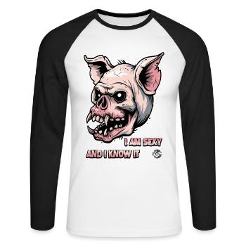 Je suis sexy et je le sais, cochon zombie - T-shirt baseball manches longues Homme - blanc/noir - Devant - Nik (191cm)