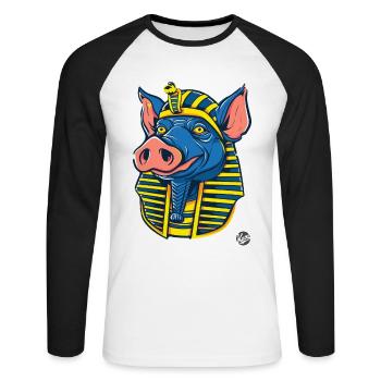 Pharaon Cochon - T-shirt baseball manches longues Homme - blanc/noir - Devant - Nik (191cm)