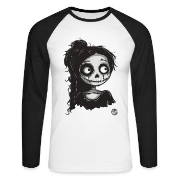 Cute skeleton girl in creepy cartoon style - Unisex Long Sleeve Baseball T-Shirt - white/black - Front - Nik (191cm)