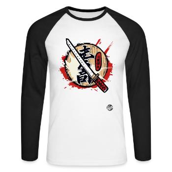 Design élégant de katana de style japonais - T-shirt baseball manches longues Homme - blanc/noir - Devant - Nik (191cm)