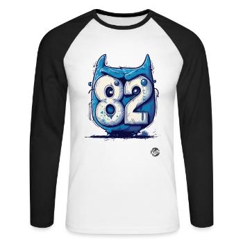Cooles "82" Eulen-Design im Cartoon-Stil - Unisex Baseballshirt langarm - Weiß/Schwarz - Vorne - Nik (191cm)