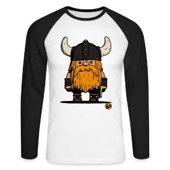 Kleiner Gnom Krieger Wikinger - Unisex Baseballshirt langarm - Weiß/Schwarz - Vorne - Nik (191cm)