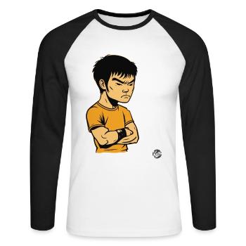 Bruce "the Offended" Kung FU Master Lee - Unisex Long Sleeve Baseball T-Shirt - white/black - Front - Nik (191cm)