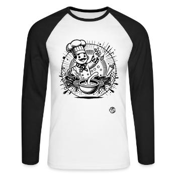Le Chef - le chef en cuisine - T-shirt baseball manches longues Homme - blanc/noir - Devant - Nik (191cm)