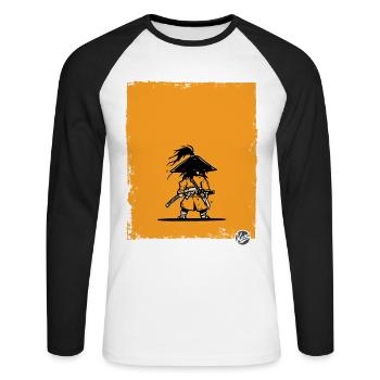 Samurai Style Warrior Silhouette - Unisex Long Sleeve Baseball T-Shirt - white/black - Front - Nik (191cm)