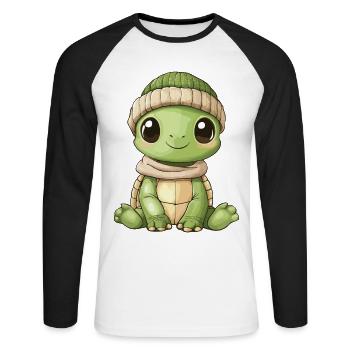tortue mignon mignon bébé enfants animal dessin animé - T-shirt baseball manches longues Homme - blanc/noir - Devant - Nik (191cm)
