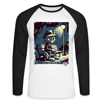 a night in the park and a melancholic cat - Unisex Long Sleeve Baseball T-Shirt - white/black - Front - Nik (191cm)