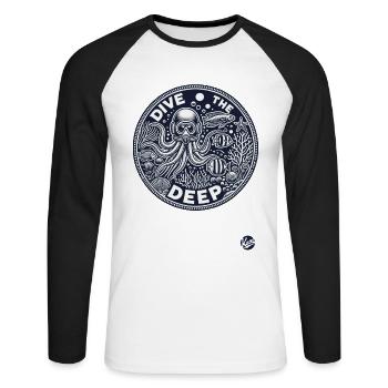 Deep Sea Design "Dive into the Deep" Underwater - Unisex Long Sleeve Baseball T-Shirt - white/black - Front - Nik (191cm)