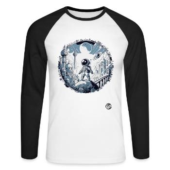 Astronaute futuriste « Explorateurs du futur » - T-shirt baseball manches longues Homme - blanc/noir - Devant - Nik (191cm)