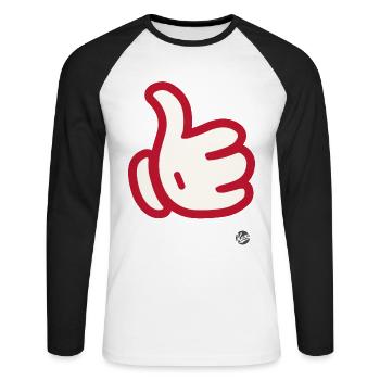 A big thumbs up - Unisex Long Sleeve Baseball T-Shirt - white/black - Front - Nik (191cm)