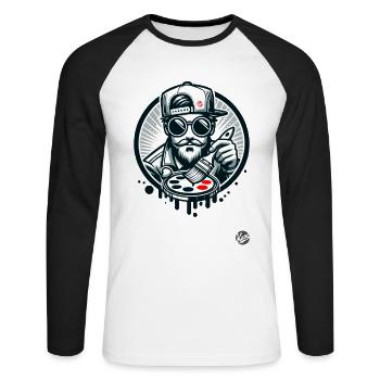 Street-Art-Künstler mit Farb-Palette - Unisex Baseballshirt langarm - Weiß/Schwarz - Vorne - Nik (191cm)