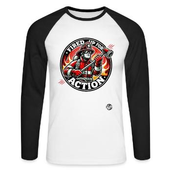 Ready for action, the firefighter - Unisex Long Sleeve Baseball T-Shirt - white/black - Front - Nik (191cm)