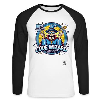 Code Wizard Restart Specialist IT Expert - Unisex Long Sleeve Baseball T-Shirt - white/black - Front - Nik (191cm)