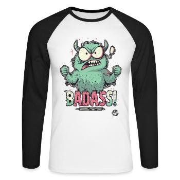 Monstre drôle cool - T-shirt baseball manches longues Homme - blanc/noir - Devant - Nik (191cm)