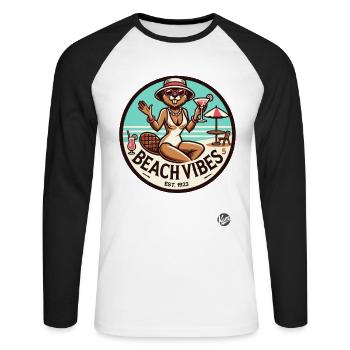 Beaver Lady apporte une ambiance rétro de plage de vacances - T-shirt baseball manches longues Homme - blanc/noir - Devant - Nik (191cm)