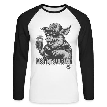 Party Celebration Pig Let the Pig Out - Unisex Long Sleeve Baseball T-Shirt - white/black - Front - Nik (191cm)