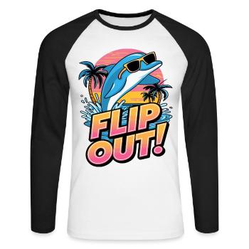 Lustiges Delfin-Flip-Out-Design mit Sonnenbrille - Unisex Baseballshirt langarm - Weiß/Schwarz - Vorne - Nik (191cm)