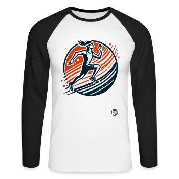 Runner's High, Marathon Jogging und Running - Unisex Baseballshirt langarm - Weiß/Schwarz - Vorne - Nik (191cm)