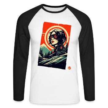Cyborg Girl in the Mountains, Science-fiction Après-ski - T-shirt baseball manches longues Homme - blanc/noir - Devant - Nik (191cm)
