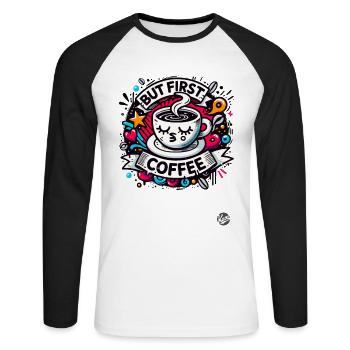 Mais d’abord le café - T-shirt baseball manches longues Homme - blanc/noir - Devant - Nik (191cm)
