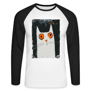 L’art de la surprise – Un chat - T-shirt baseball manches longues Homme - blanc/noir - Devant - Nik (191cm)
