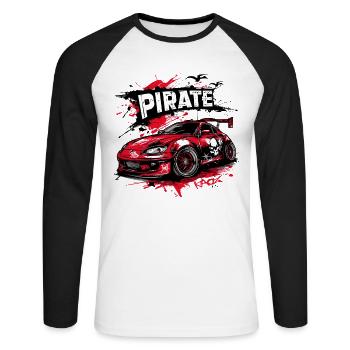 Chibi JDM Pirate Street Racer Car - Unisex Long Sleeve Baseball T-Shirt - white/black - Front - Nik (191cm)