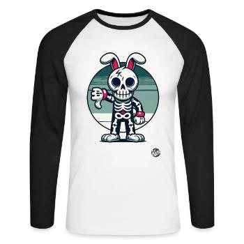 Lapin squelette effrayant avec les pouces vers le bas - T-shirt baseball manches longues Homme - blanc/noir - Devant - Nik (191cm)