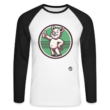 Pouce en l’air – Drôle de cochon - T-shirt baseball manches longues Homme - blanc/noir - Devant - Nik (191cm)