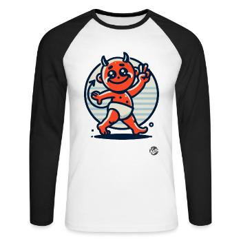 Vintage Retro Cartoon Style: Cute Little Devil - Unisex Long Sleeve Baseball T-Shirt - white/black - Front - Nik (191cm)