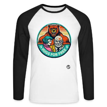 Umarmungen kostenlos vom harten Bodybuilder-Bär - Unisex Baseballshirt langarm - Weiß/Schwarz - Vorne - Nik (191cm)