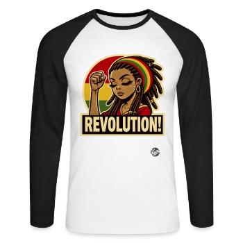 Rasta-Mädchen: Rastafari Revolution - Unisex Baseballshirt langarm - Weiß/Schwarz - Vorne - Nik (191cm)