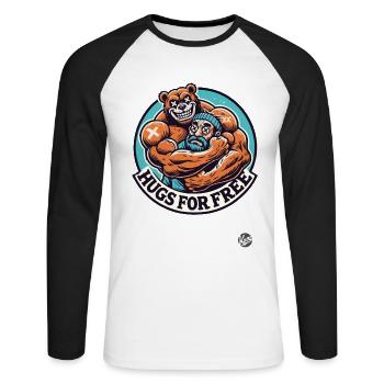 Ours bodybuilder coriace : câlins gratuits - T-shirt baseball manches longues Homme - blanc/noir - Devant - Nik (191cm)
