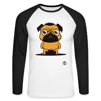 Mops Hund Sumo-Ringer - Unisex Baseballshirt langarm - Weiß/Schwarz - Vorne - Nik (191cm)