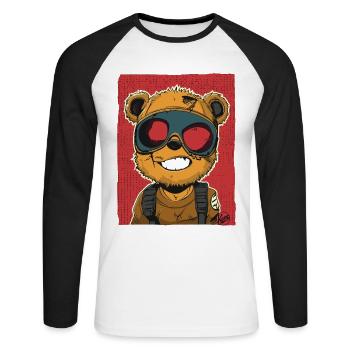 Cool Vivid Cyber Punk Jouet Ours - T-shirt baseball manches longues Homme - blanc/noir - Devant - Nik (191cm)