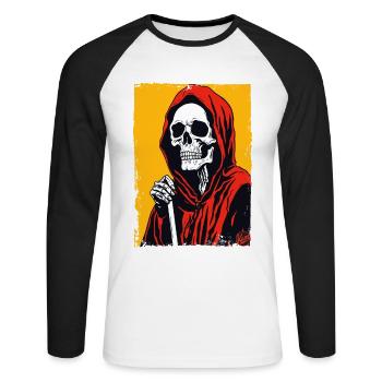 Conception calme et posée de la Faucheuse - T-shirt baseball manches longues Homme - blanc/noir - Devant - Nik (191cm)