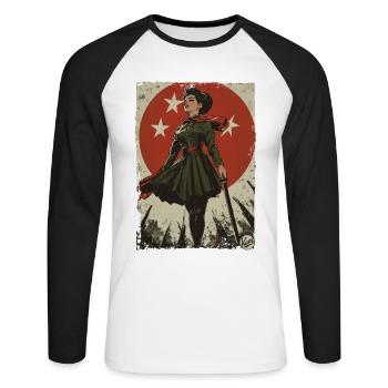 Vintage Socialism Communism Propaganda - Unisex Long Sleeve Baseball T-Shirt - white/black - Front - Nik (191cm)
