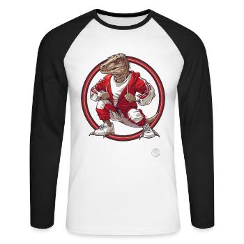 Cooler Sport-Mode Jogging-Anzug Dino - Unisex Baseballshirt langarm - Weiß/Schwarz - Vorne - Nik (191cm)