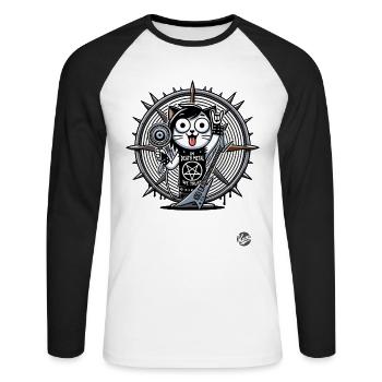 Chat de métal, on fait confiance au Death Metal - T-shirt baseball manches longues Homme - blanc/noir - Devant - Nik (191cm)