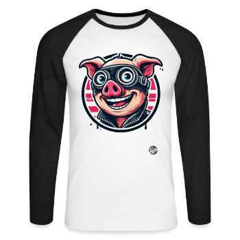Old School Motorrad Biker Schwein - Unisex Baseballshirt langarm - Weiß/Schwarz - Vorne - Nik (191cm)
