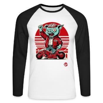 Kaneda Pigira Japanese Cyborg Pig Motorcycle - Unisex Long Sleeve Baseball T-Shirt - white/black - Front - Nik (191cm)