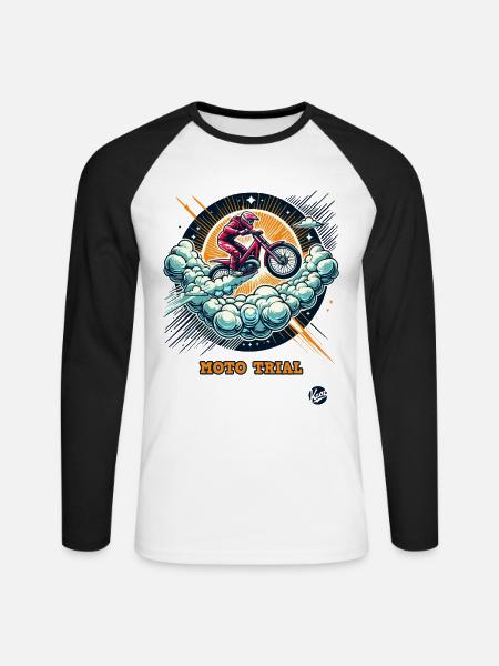 Moto-Trial im Himmel - Unisex Baseballshirt langarm - Weiß/Schwarz