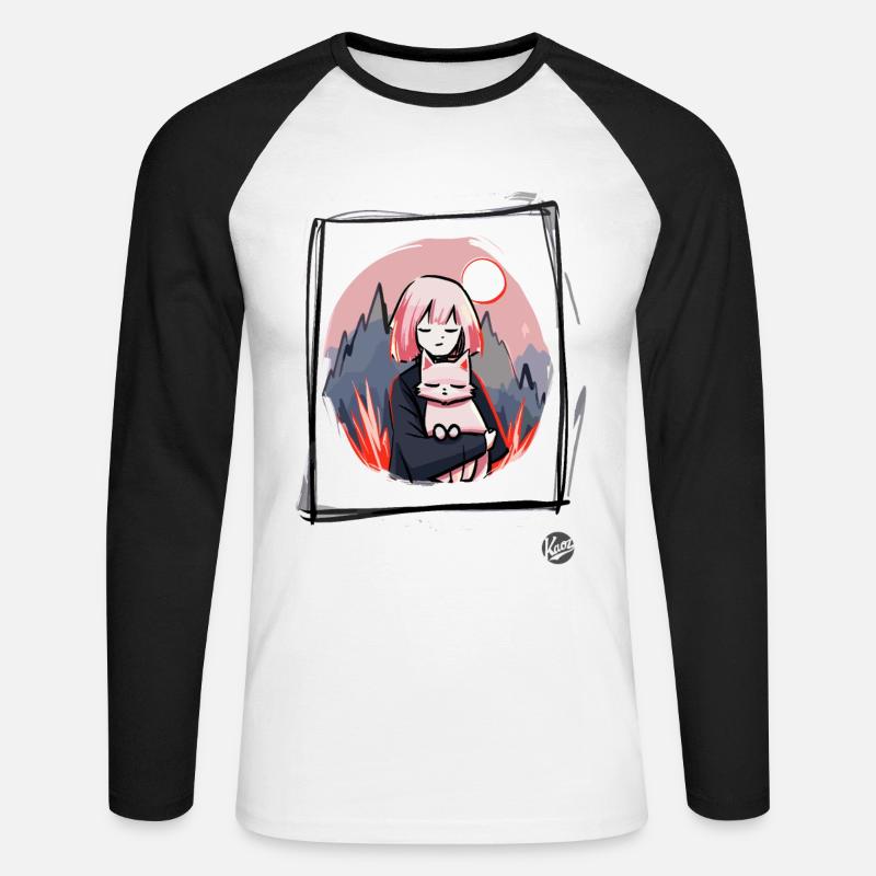 Mädchen mit Katze - Unisex Baseballshirt langarm - Weiß/Schwarz