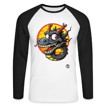 Dragon de dessin animé drôle - T-shirt baseball manches longues Homme - blanc/noir - Devant - Nik (191cm)