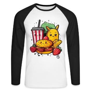 Kawaii Fast Food - Süß und Lecker - Unisex Baseballshirt langarm - Weiß/Schwarz - Vorne - Nik (191cm)