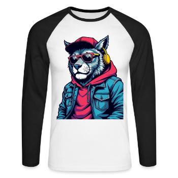 Chat élégant avec sweat à capuche et lunettes de soleil - T-shirt baseball manches longues Homme - blanc/noir - Devant - Nik (191cm)