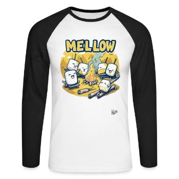 Camping décontracté, feux de camp et guimauves - T-shirt baseball manches longues Homme - blanc/noir - Devant - Nik (191cm)
