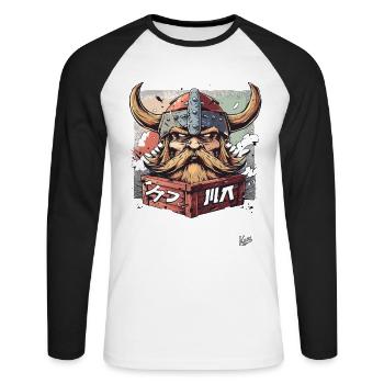 Déballage d’un guerrier viking - T-shirt baseball manches longues Homme - blanc/noir - Devant - Nik (191cm)