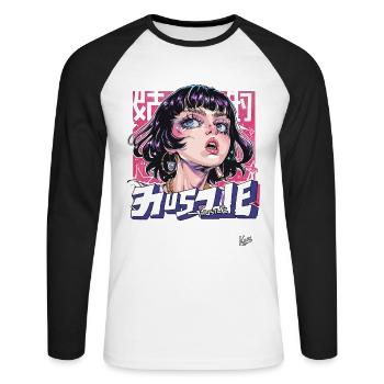 Der Hustle eines Mädchens - Unisex Baseballshirt langarm - Weiß/Schwarz - Vorne - Nik (191cm)