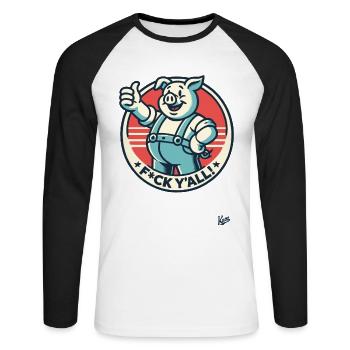 Vous pouvez tous moi ! - Pouce vers le haut Cochon - T-shirt baseball manches longues Homme - blanc/noir - Devant - Nik (191cm)